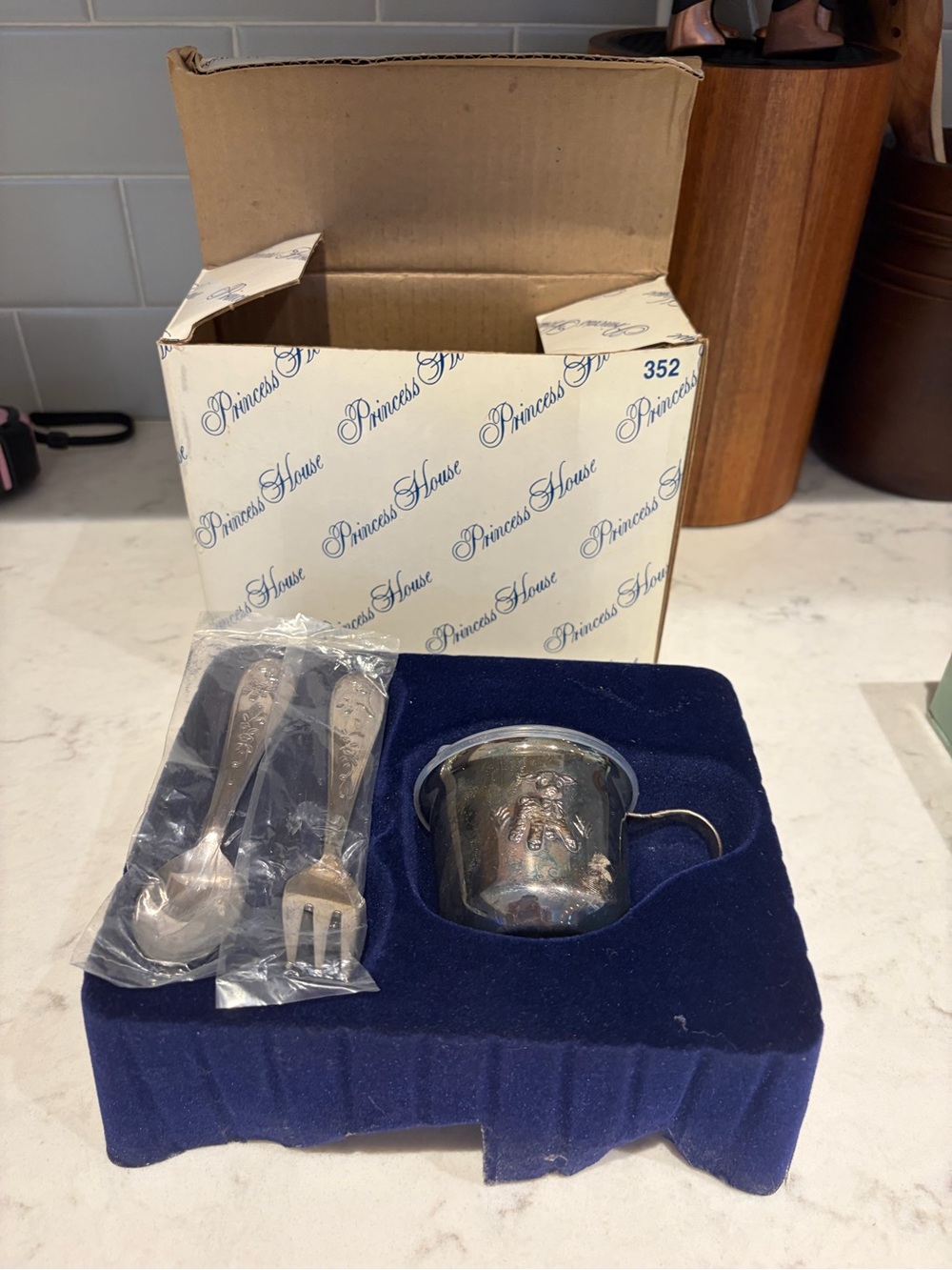 Princess House Silver Baby Cup and Utensils Set with Box #352